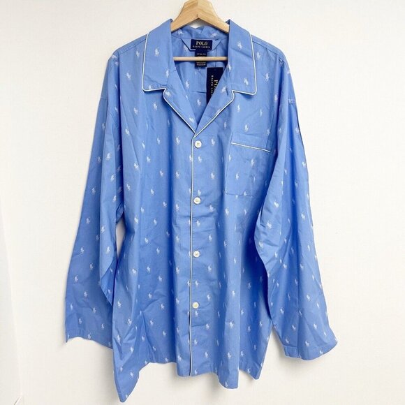 Polo Ralph Lauren Men's All Over Polo Player Pajama Shirt Top Blue Sz 3XT NWT - Picture 2 of 6